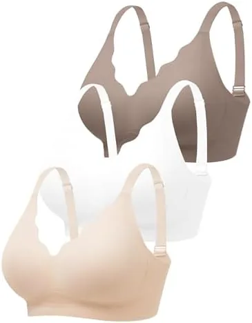 cuteio wireless bras for women no underwire with support 3 pcs seamless bralettes everyday full coverage comfort tshirt padded bra skin black nudewhitegrey 2xl