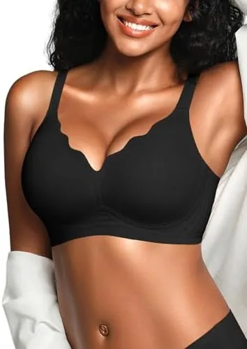 cuteio wireless jelly bras for women no underwire with support seamless wirefree bralettes everyday full coverage comfort tshirt padded bra black l