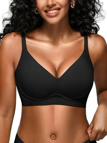 wireless jelly bras for women no underwire seamless padded t shirt bralette with support full coverage comfort bra m black